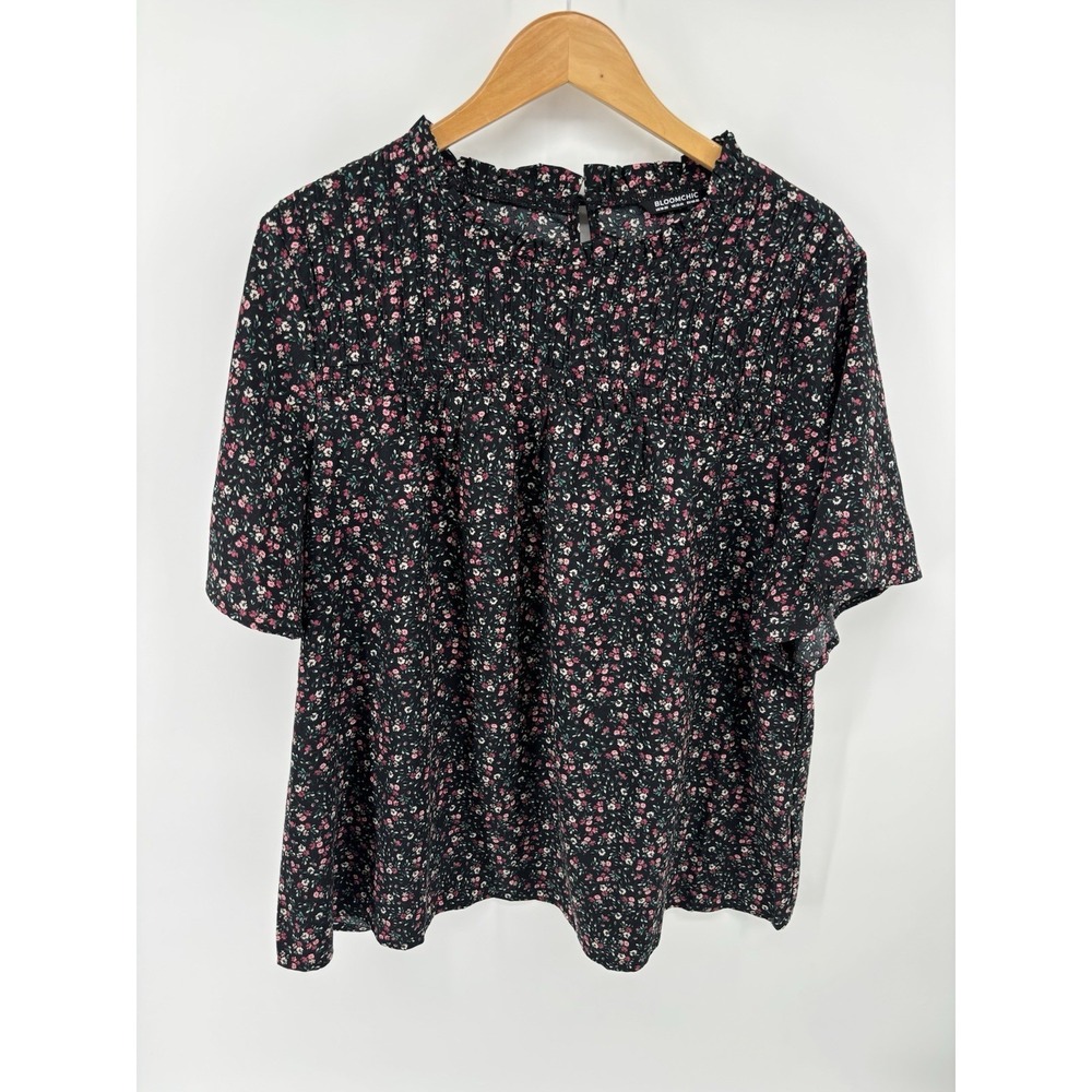 Bloom‎ Chic Shirt Black Floral Flowy Sleeves Ruched Women's Plus Size 18/20